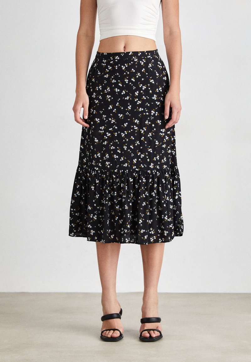 Tommy Jeans - RUFFLE MIDI SKIRT - A-line skjørt - black, Forstørre