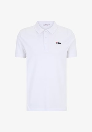 Witte polo shirt van katoen, met een kraag, een drieknoopsluiting en een klein zwart en rood FILA-logo op de bovenste linkerkant.