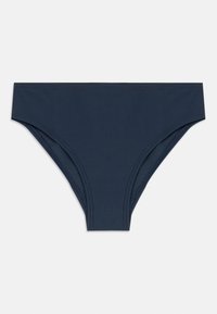 Navyblå bikiniunderdel med en glat tekstur, standart snit og elastiske sømme for komfort og pasform.