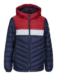 Jack & Jones Junior JJEHERO PUFFER HOOD - Ελαφρύ μπουφάν - red/white