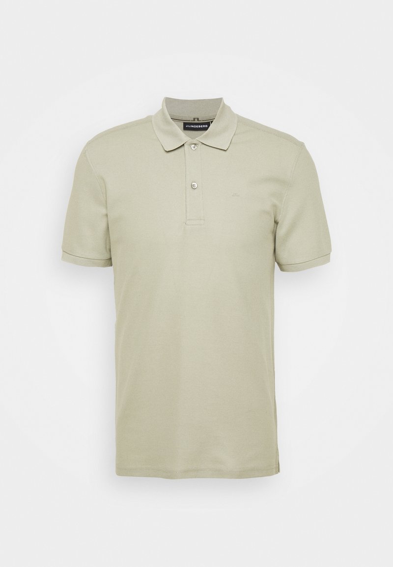 Polo shirt vert clair à manches courtes en tissu de coton, avec un col et une patte de boutonnage à trois boutons, ornée d'un logo discret sur la poitrine.