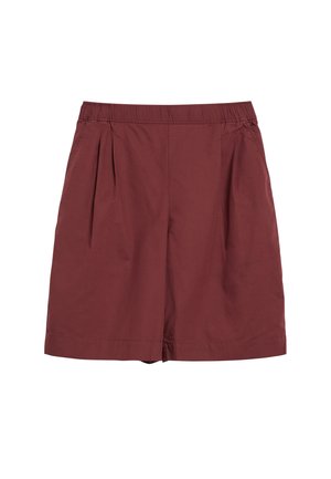 Donkerrode geplooide shorts met elastische tailleband en zijzakken, knielang met een losse pasvorm.