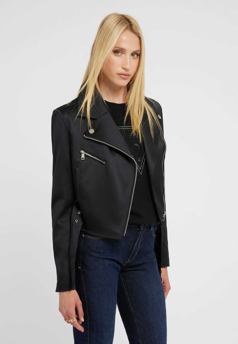 Guess CROP BIKER AUS Kunstlederjacke schwarz Zalando.at
