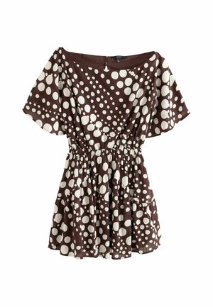 Next, TALL FIT - KIMONO SLEEVE WAISTED MINI DRESS - Day dress - chocolate brown polka dot