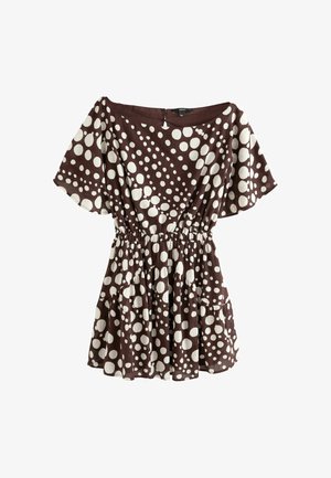 Next, TALL FIT - KIMONO SLEEVE WAISTED MINI DRESS - Day dress - chocolate brown polka dot