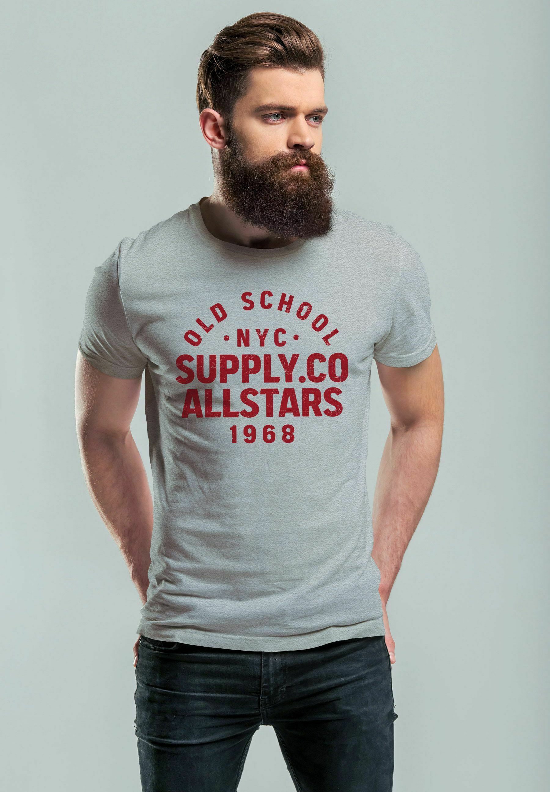 Neverless Herren T-Shirt Mit Oldschool NYC Vintage Schriftzug – Lässiges Slim Fit Shirt Aus Baumwolle