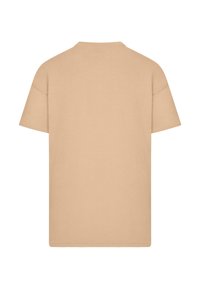Tricou cu mânecă scurtă și guler rotund, de culoare bej deschis. Fabricat dintr-un material moale, cu un design simplu, fără modele sau decorațiuni vizibile.
