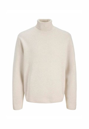 Crème-kleurige turtleneck trui gemaakt van een zachte gebreide stof. Kenmerkt zich door lange mouwen en een geribbelde halslijn met een ontspannen, boxy pasvorm.