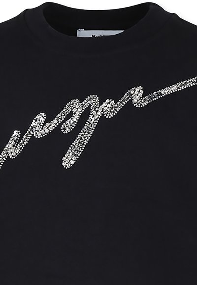 Zwarte sweatshirt met een glanzend, met rhinestones versierd scriptontwerp op de voorkant. Gelaagd en strak afwerking.