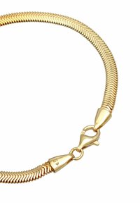 Gold-colored herringbone chain necklace with a smooth, flexible texture; features a lobster clasp and marked 925 on the clasp.