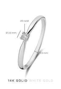 14K massiv Ring aus Weißgold mit einem 0,05 Karat Diamanten, glatte Oberfläche, gedrehter Design, Bandbreite von 2,0 mm.