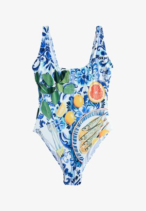 TUMMY CONTROL SCOOP - Maudymosi kostiumėlis - blue white porcelain sardine print