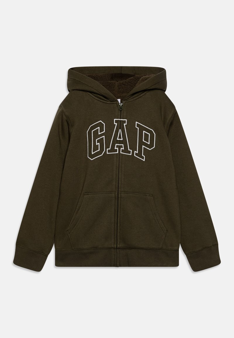 GAP COZY LOGO BOYS - Cipzáras pulóver - olive night
