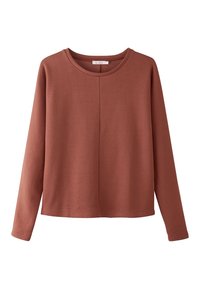 Himlerfarbenes Langarmshirt mit einem strukturierten geometrischen Muster, Rundhalsausschnitt und einem lässigen Schnitt. Hergestellt aus weichem, bequemem Material.