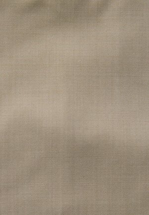 Beige szövet sima textúrával és finom átlós szövési mintával, egységes színnel és minimális látható fényességgel.