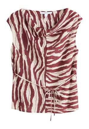 Next, REGULAR FIT - TIE FRONT SHORT SLEEVE V-NECK TOP  . - Bluse - brown ecru zebra print