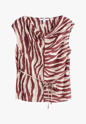 Next, REGULAR FIT - TIE FRONT SHORT SLEEVE V-NECK TOP . - Camicetta - brown ecru zebra print