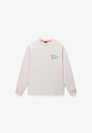 Light beige long-sleeve T-shirt made of cotton, featuring a blue and red graphic with "Cortina Dolomiti" on the left chest.