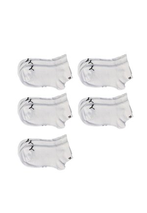 Weiße Baumwoll-Sneaker-Socken mit schwarzem Logo, mit einem gerippten Bündchen und weicher Textur, präsentiert im Set von sechs.