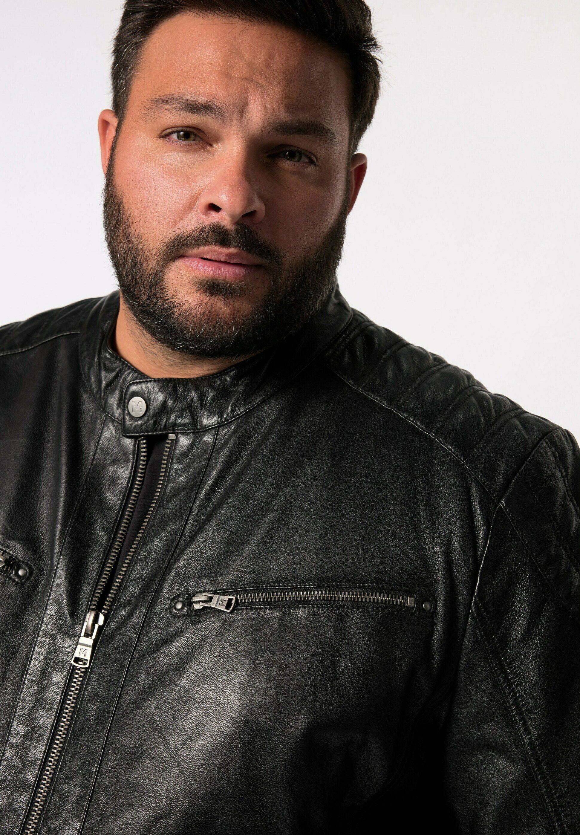 Men Plus BIKER ZIPPER - Leather jacket - black - Zalando