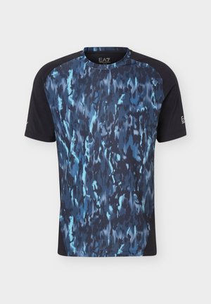 EA7 Emporio Armani, TEE GRAPHIC ALLOVER - Sports T-shirts - blue/light blue/dark navy