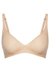 Nude draadloze bh met voorgelote cups, verstelbare schouderbandjes en een glad, naadloos ontwerp. Lichtgewicht stof met een zachte textuur.