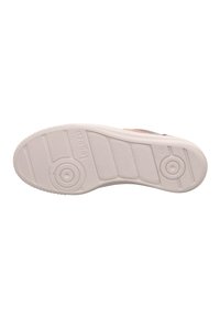 Sportlicher Sneaker-Sohle aus strukturiertem, weißem Gummi, mit kreisförmigen und linearen Mustern für Grip und Stabilität.