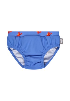 Blauer Schwimmwindel für Kleinkinder mit elastischen Rändern und einem Band mit roten Krabbenmotiven entlang der Oberkante.