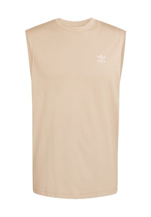 Beige sleeveless t-shirt made from cotton, featuring a round neckline and a small white Adidas logo on the upper left chest.