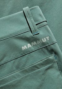 Grønne stof cargo-bukser med MAMMUT-logo, sidelommer og kontrast stikningsdetaljer i en glat tekstur.