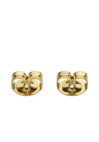 Kuldse tooniga metallist kõrvarõngad keeruka lainelise disainiga, mis sisaldab avatud silmuseid ja mati viimistlusega. Igaüks on ligikaudu 1 cm pikk.