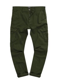 Cargo broek in donkergroen, gemaakt van katoen. Heeft meerdere zakken, een ritssluiting en opgerolde manchetten voor een slanker silhouet.