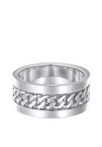 Söljering med en slät band och en texturerad mittdel som visar ett kedjelänk-mönster. Hög glansfinish, modern design och hållbart material.