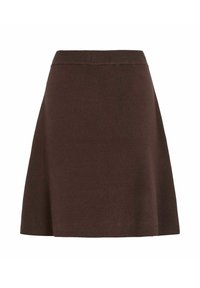Gonna A-line marrone realizzata in morbido tessuto, caratterizzata da una superficie liscia, vita elastica e silhouette svasata, adatta per vari outfit.