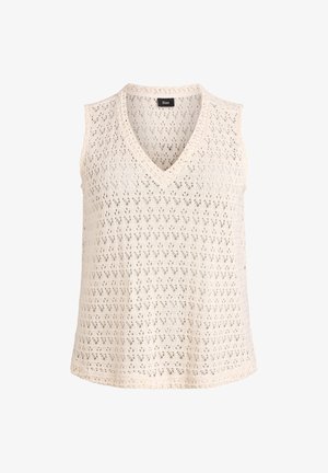 Zizzi, ÄRMELLOSE BLUSE MIT LOCHSTICKEREI UND V-AUSSCHNITT - Strickpullover - beige