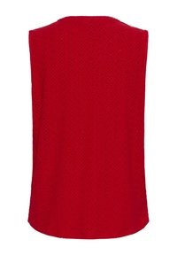 Top senza maniche rosso con un design texturizzato e perforato con motivi a diamante. Collo rotondo e orlo dritto.