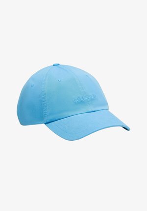 Gorra de béisbol de algodón color azul claro con visera curva y pequeño logotipo bordado en el panel frontal.