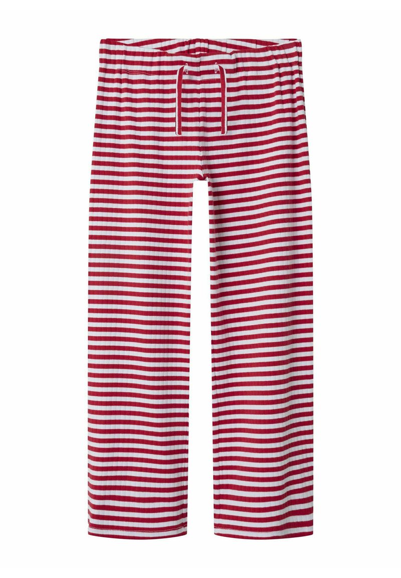 Rood-wit gestreepte loungebroek met een ontspannen pasform, voorzien van een elastische tailleband en een trekkoord voor verstelbaar comfort.