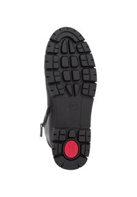 Black boot sole with a textured rubber tread. Features a red accent at the heel, zipper on the side, and a size indicator (37).
