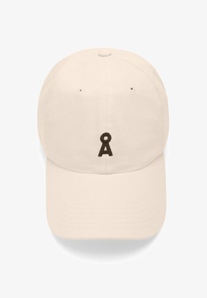 Beige Baseballcap aus Baumwolle. Mit einem gestickten braunen Kleinbuchstaben "a"-Logo auf der Vorderseite. Klassische Form mit Belüftungslöchern.