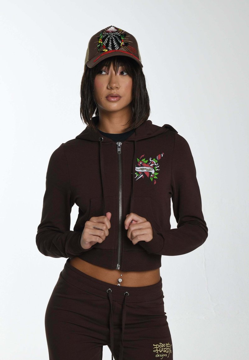 Ed Hardy - LKS CROPPED THRU  - Zip-up sweatshirt - brown, Enlarge