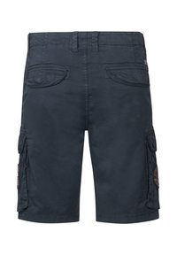 Mørkeblå cargo shorts lavet af bomuldsblandingsstof. Har to sidelommer, to baglommer og stikninger.