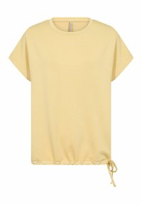 Gelbes kurzärmliges, lockeres Oberteil mit rundem Halsausschnitt und verstellbarem Zugverschluss am Saum für eine anpassbare Passform. Weicher Stoff mit minimalistischem Design.