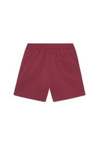 Burgundi spalvos sportiniai šortai su struktūrine medžiaga, elastinga juosta ir viena užpakaline kišenė. Kvadratinis kirpimas ir pralaidus dizainas.