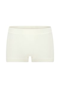 Herren Baumwoll-Boxershorts in Off-White. Weiche Textur, elastischer Bund und eine Länge bis zur Mitte des Oberschenkels mit einem kleinen Ausschnittdetail an der Vorderseite.