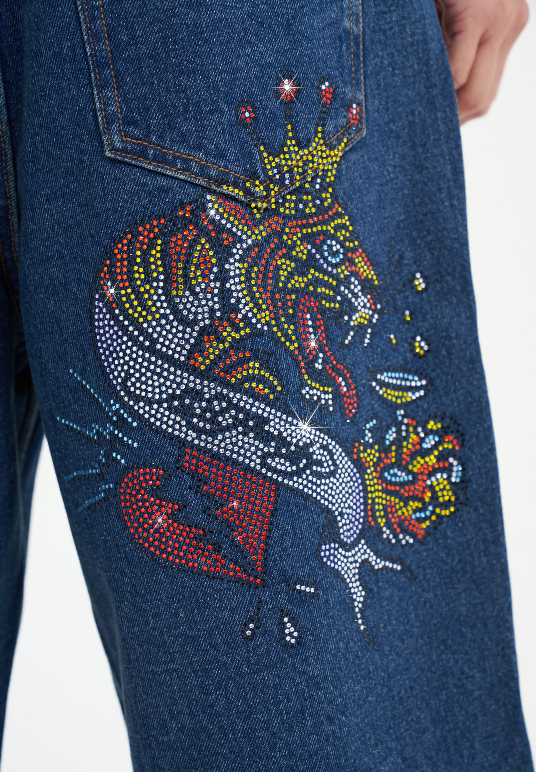Ed Hardy TIGER KING DIAMANTE - Denim shorts - indigo/blue denim