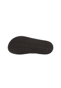 Suola di scarpa in gomma nera con un motivo di battistrada testurizzato a zigzag e bordi lisci, progettata per la trazione e la durevolezza.