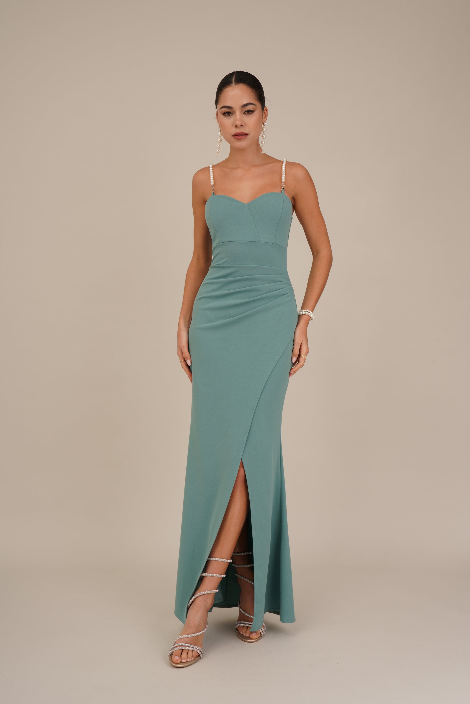 slim fit dress slacks Alances V-Neck Long Ruffled Prom Dress PromGirl