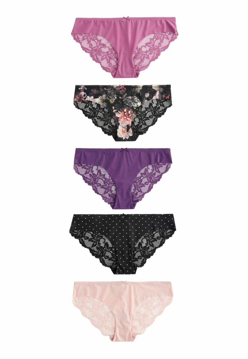 Next NO VPL BRAZILIAN 5 PACK - Trumpikės - black watercolour floral spot pink purple