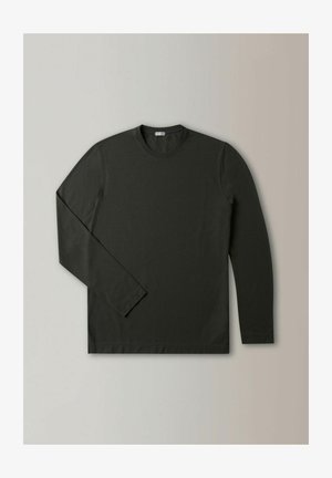 Langdruks T-shirt in donkergroen, gemaakt van katoen, met een ronde halslijn en een recht gesneden zoom. Gladde textuur zonder zichtbare patronen.